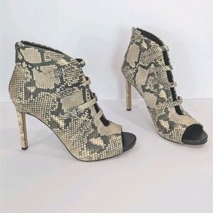 Karl Lagerfeld Cardi Peep-Toe Leather Heel Booties 10M Snake Zip 4" Career Pumps